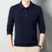 1 New Cross-Border Autumn Winter Wool Turn-Down Collar Long Sleeve Knitted Polo Shirt Solid Color Middle-Aged Base Sweater_viptrois.com