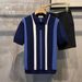 Men's Clothing Summer Breathable Hollow Vertical Stripes Color Matching Knitted Polo Shirt Light Mature New Design Lapel Short Sleeve_viptrois.com