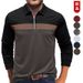 Nordmann Cross-Border Fashion Color Block Long Sleeve Zipper Henley Autumn Winter Men's Turn-Down Collar Casual Polo Shirt_viptrois.com