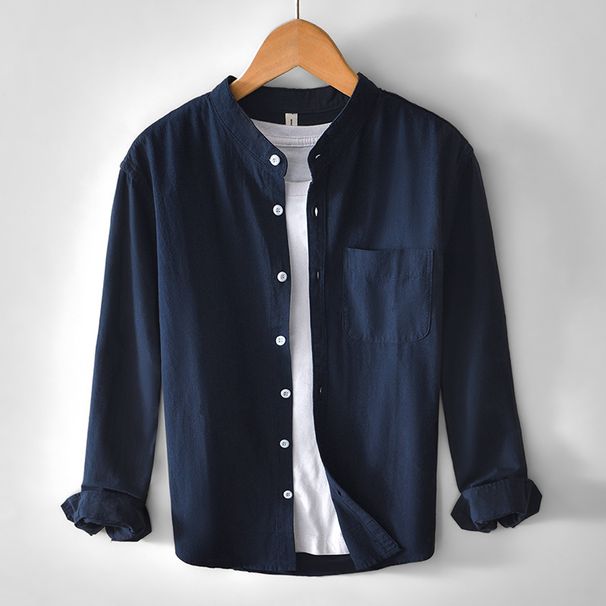Minimally Designed Versatile Shirt Jacket For Men, Casual Loose Long Sleeved Solid Color Shirt For Men_viptrois.com