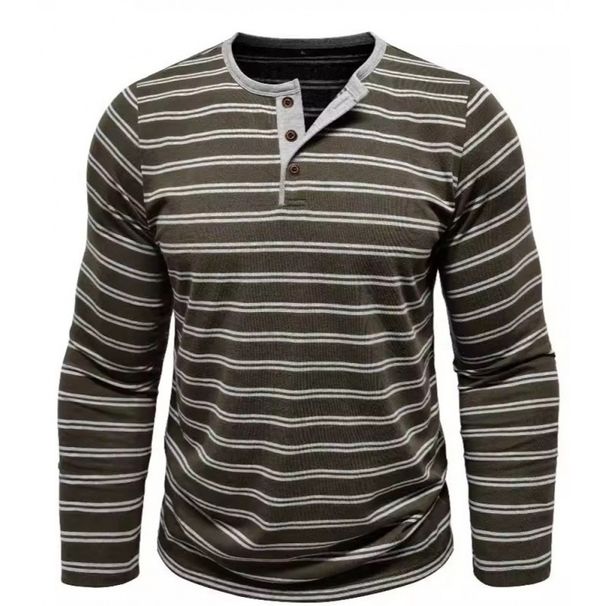 Pulse European And American Cross-Border Clothing Autumn Winter Casual Long Sleeve T-Shirt Men's Polo Striped Henley Shirt_viptrois.com