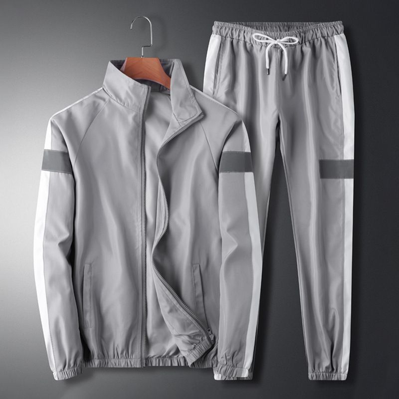 Men's Korean Style Stand Collar Jacket & Loose Trousers Set – Breathable Cotton (M-5XL, Black/Grey/White)_viptrois.com