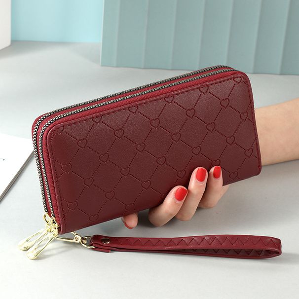 Wallet Card Cases Wallet Long Women's Double Layer Zipper Love Frosted Leather Mobile Phone Bag Women's Purse Large Capacity Wrist Clutch Bag_viptrois.com