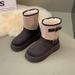 SHLIANG Vintage Buckle Detor Snow Boots Women Winter Mix Color Suede Snow Boots Woman Short Plush Platform Warm Booties Female X0061_viptrois.com