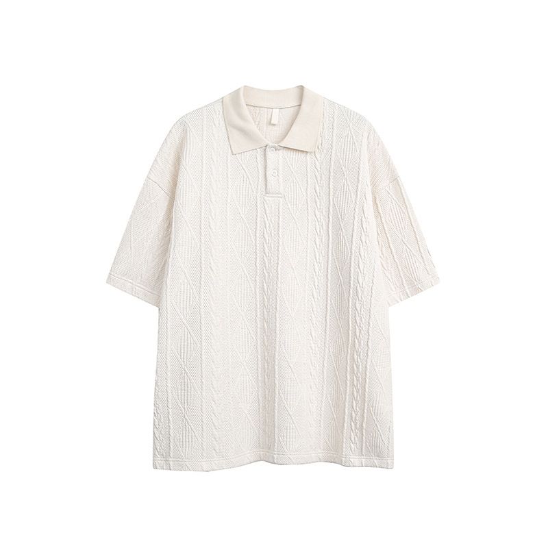 Trendy Brand Chain Texture Short Sleeve Polo Shirt For Men Summer American Old Money Style Street Design Turn-down_viptrois.com