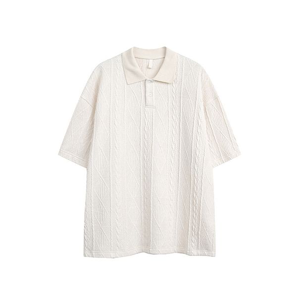 Trendy Brand Chain Texture Short Sleeve Polo Shirt For Men Summer American Old Money Style Street Design Turn-down_viptrois.com