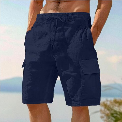 Men's Clothing Cargo Shorts Linen Shorts Summer Shorts Beach Elastic Waist Drawstring Multi Pockets Solid Color Pants_viptrois.com