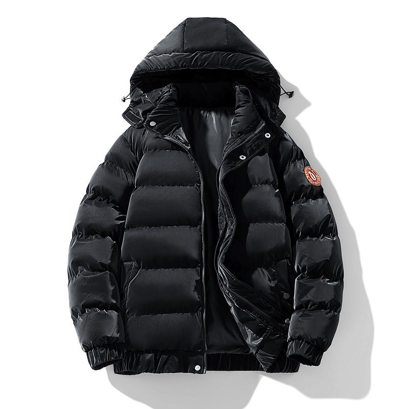 Men's Clothing New Winter Thick Warm Cotton Padded Jacket Men's Trendy Solid Color Hooded Cotton Padded Jacket Men's Bread Coat Velcro_viptrois.com