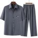 Men's Clothing Summer Shirt Suit Dad Grandpa Casual Loose Short Sleeved Lapel Shirt Two Piece Suit_viptrois.com