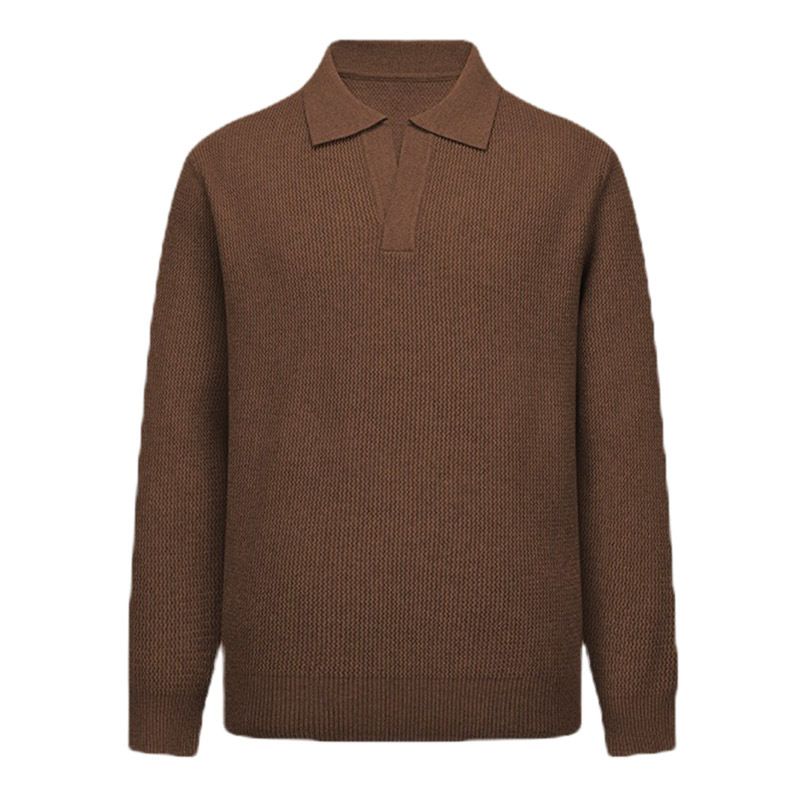 Men's Classic V-Neck Knit Sweater - European Plus Size Polo Collar, Old Money Style, Soft & Breathable Fabric For All Seasons_viptrois.com