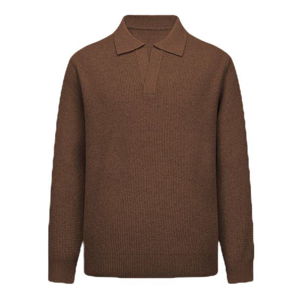 Men's Classic V-Neck Knit Sweater - European Plus Size Polo Collar, Old Money Style, Soft & Breathable Fabric For All Seasons_viptrois.com
