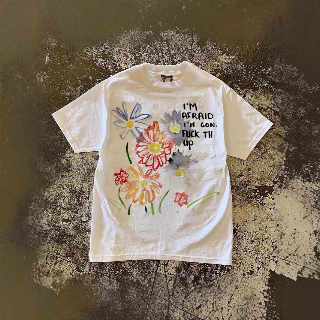 Heavyweight Pure Cotton T-Shirt For Women And Men Vintage Floral Print Couple Short Sleeved Top Oversized_viptrois.com