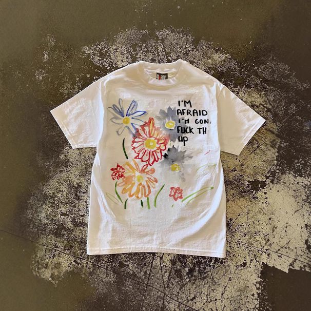 Heavyweight Pure Cotton T-Shirt For Women And Men Vintage Floral Print Couple Short Sleeved Top Oversized_viptrois.com