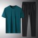 Men's Clothing Ice Silk Round Neck T-shirt Sports Air Conditioning Trousers Ice Silk Suit_viptrois.com