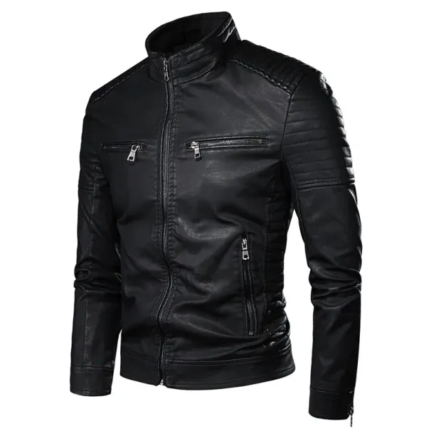 Men's Biker Leather Jacket Stand-up Collar Punk Men Leather Jacket For Outdoor Clothes Leather Jacket Men Fashion Stylish Coat_viptrois.com