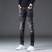 Autumn New Black And Gray Jeans Men's Slim Fit Small Feet Splashed With Paint Holes High-end Casual Long Pants Men_viptrois.com