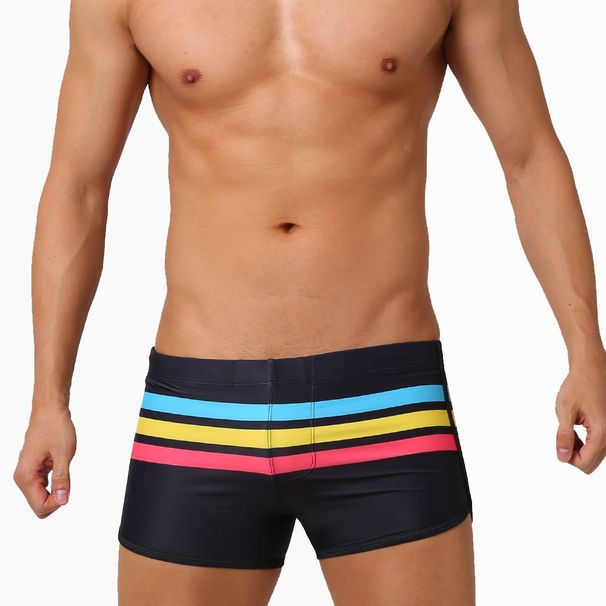 Men's Clothing UXH Men's New Style Sports Split Color Striped Boxer Sports Shorts Nylon Swim Beach Shorts Swim Trunks_viptrois.com