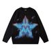 Men's Streetwear Sweater – Oversized Unisex Star-Print Knit Pullover, Acrylic Blend Long Sleeve Crewneck For Fall/Winter_viptrois.com
