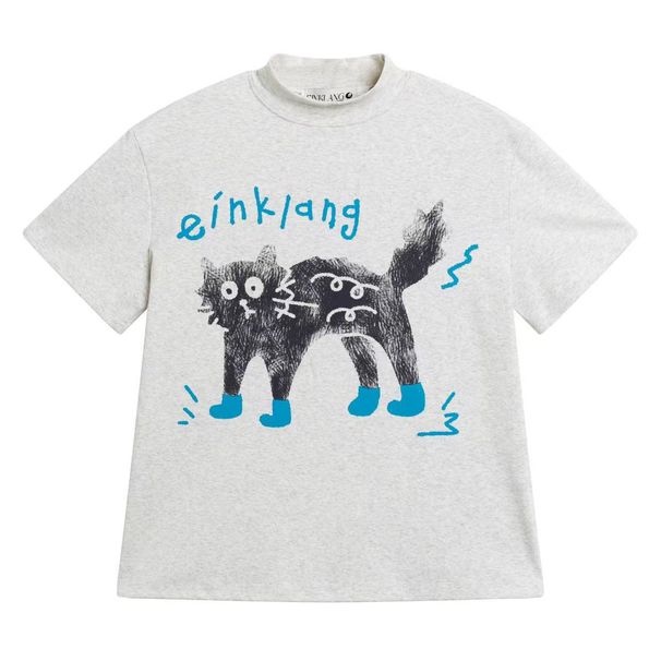 Men's Clothing Fun Cat Cartoon Small High Collar Short Sleeve T Shirt Women's Summer Design Short Slim Shoulder Top Trend_viptrois.com