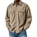 Men's Retro Workwear Shirt – Loose Fit Long Sleeve Pocket Shirt For Casual & Outdoor (Khaki/Navy/Black)_viptrois.com