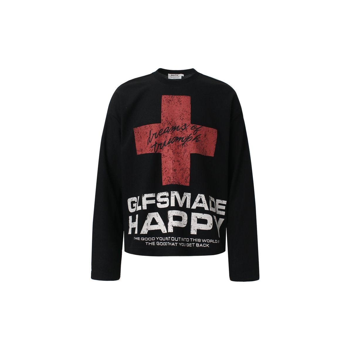 JW331 American Retro Street Trendy Men's And Women's High-end Fans Abstract Cross Design Men's Waffle Long-sleeved T-shirt_viptrois.com