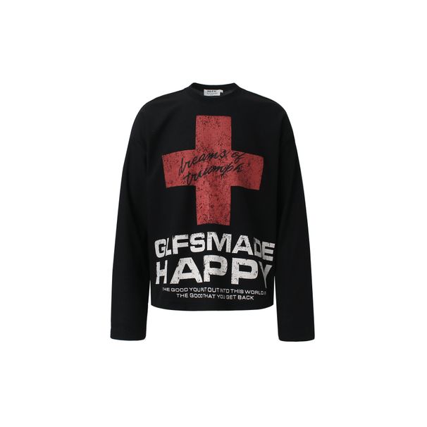 JW331 American Retro Street Trendy Men's And Women's High-end Fans Abstract Cross Design Men's Waffle Long-sleeved T-shirt_viptrois.com