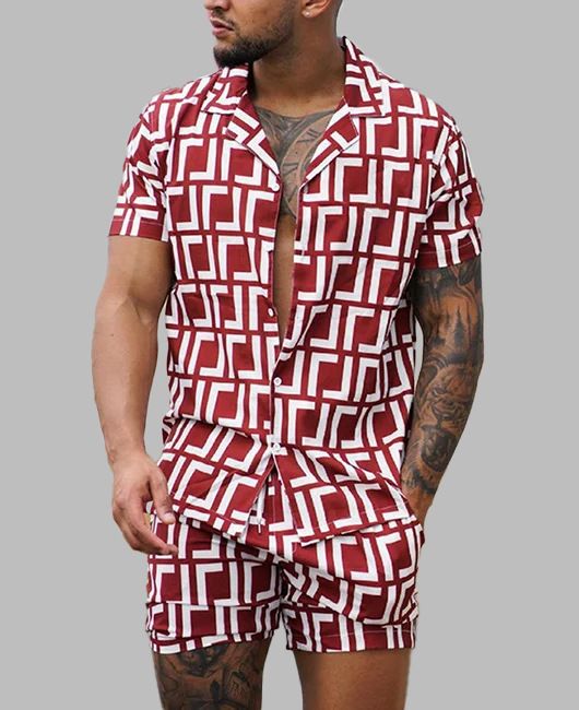 Men's Clothing Men's Summer Men's Hawaiian Short Sleeved Shirt 3D Digital Printing Shirt Suit Men_viptrois.com