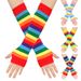 Unisex Colorful long gloves Holiday Party Party Rainbow wrist sleeve Fingerless gloves Colorful striped sleeves_viptrois.com