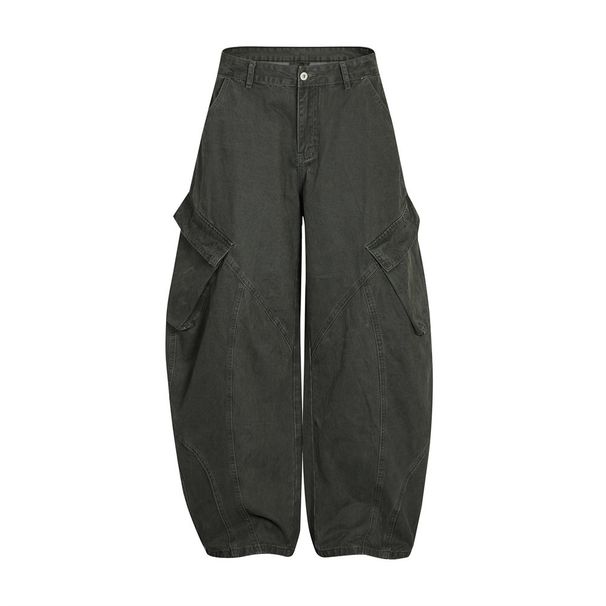 High Street Punk Multi-Pocket Cargo Jeans Men's Casual Deconstructed Split Design Personality Silhouette Scimitar Pants_viptrois.com