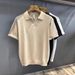 Men's Khaki V Neck Shirt Hollowed Out Ice Silk Knit Short Sleeve Turn Down Collar Summer Top Mature Style T-Shirt_viptrois.com