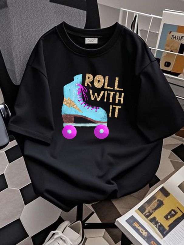 ROLL WITH IT Retro Roller Skate Large Capacity Backpack Print Backpacks Top For Everyday Wear Streetwear Soft Breathable Graphic Casual_viptrois.com