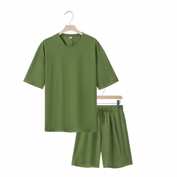 Men's Clothing Men's Heavyweight Summer Sports Set Loose Fitting Solid Color Casual Round Neck Terry Short Sleeved Shorts Style_viptrois.com