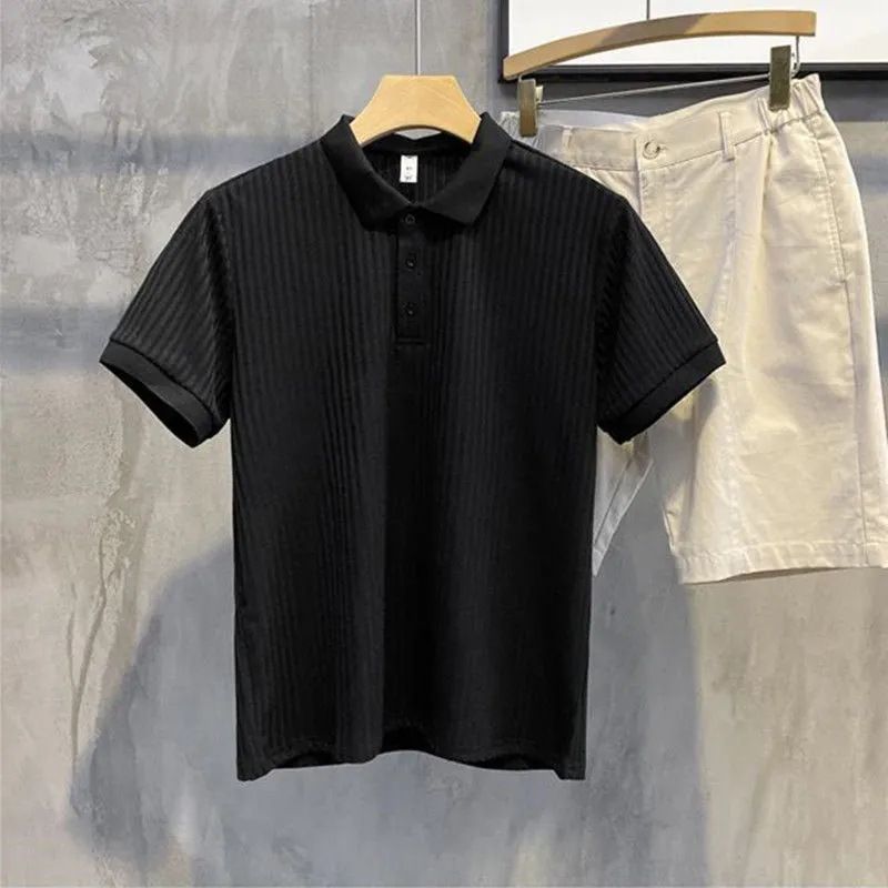 Men's Clothing Wholesale Summer Men's Polo Shirt Short Sleeve Lapel Knitted Sweater Slim Fit Korean Style Top Striped Casual All Match T Shirt_viptrois.com