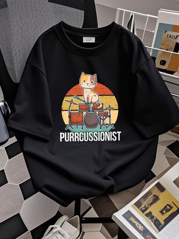 Funny Percussion Drummer Drumming Drums Saying I Kitten Cat T Shirt Size S-5XL Streetwear Top For Everyday Wear Stretched Casual Designer Clothes_viptrois.com
