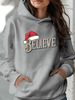 teediy Women'S Christmas Believe Santa Hat Hooded Sweatshirt - Red With Lettering & Snowflake Design, Cozy Long Sleeve Pocket Hoodie For Winter_viptrois.com