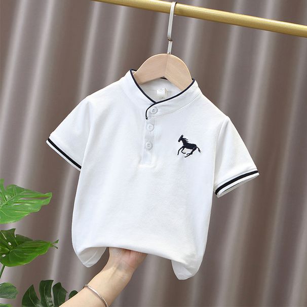Mother&Kids Stand collar embroidered horse Polo stand collar loose knitting trend_viptrois.com