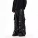 Men's Clothing Retro High End American Multi Pocket Shiny Leather Pants PU Leather Overalls Niche Functional Loose Wide Leg Casual Pants_viptrois.com