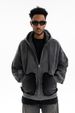 Autumn Winter New Paris Plain Washed Vintage Cardigan Fleece-Lined Hooded Sweatshirt_viptrois.com