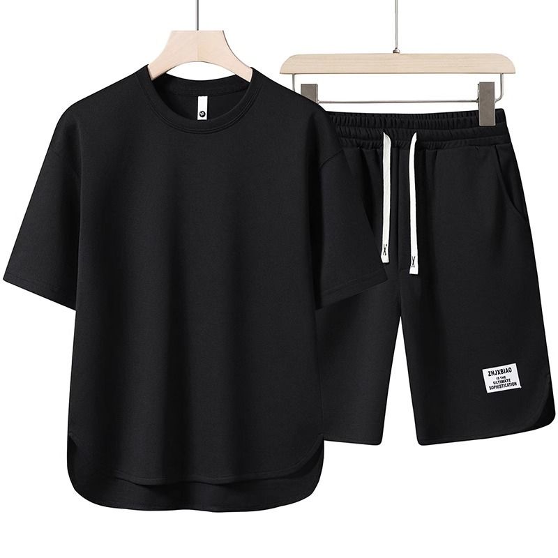 Summer Men's High End Casual Sports Suit Youth Loose Fashion Versatile Shorts Round Neck Short Sleeved T Shirt Two Piece Suit_viptrois.com