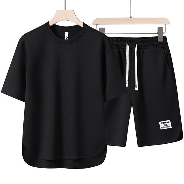 Summer Men's High End Casual Sports Suit Youth Loose Fashion Versatile Shorts Round Neck Short Sleeved T Shirt Two Piece Suit_viptrois.com
