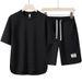 Summer Men's High End Casual Sports Suit Youth Loose Fashion Versatile Shorts Round Neck Short Sleeved T Shirt Two Piece Suit_viptrois.com