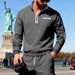 Men's Heavyweight Fleece-Lined Half-Zip Stand Collar Sweatshirt - Sporty Casual Pullover With Contrast Color Zipper Side Pockets,_viptrois.com