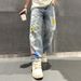Men's Clothing Washed Stitching Denim Pants Trendy Men Loose Straight Men Fashion Denim Trousers Men Street Retro_viptrois.com