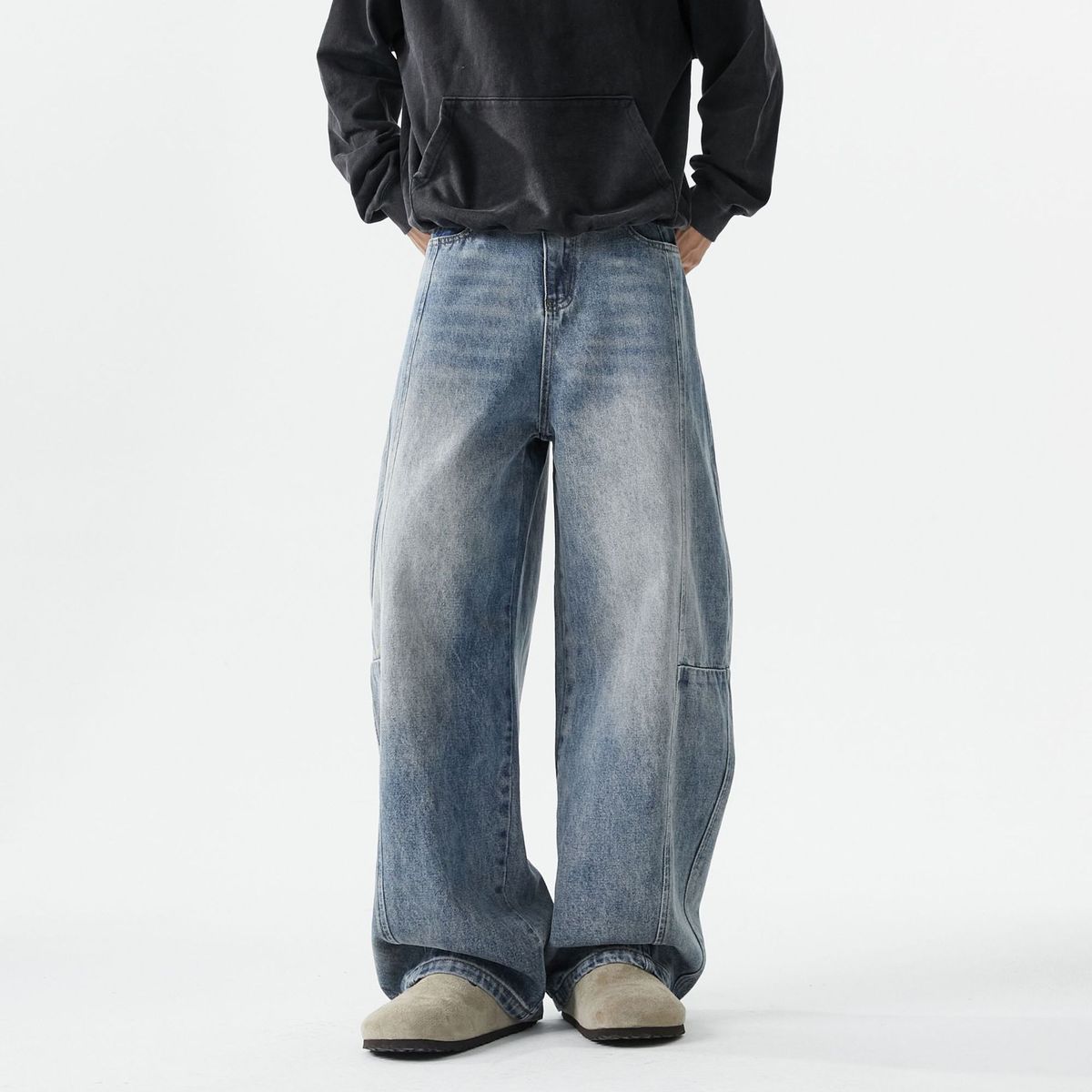 Men's Clothing Niche Vertical Stitching Silhouette Jeans Paris Style Daddy Pants_viptrois.com