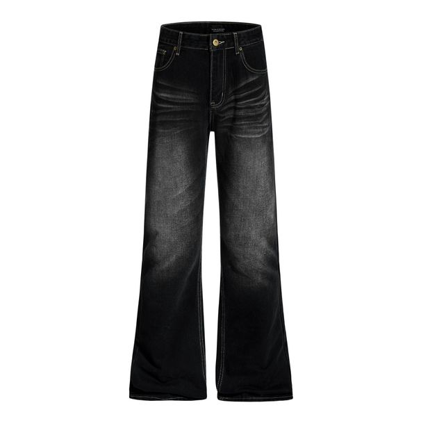 Inkjet Printed Washed Water Ripple Denim Flared American Street Style Vibe Niche Loose Casual Long Pants For Men_viptrois.com