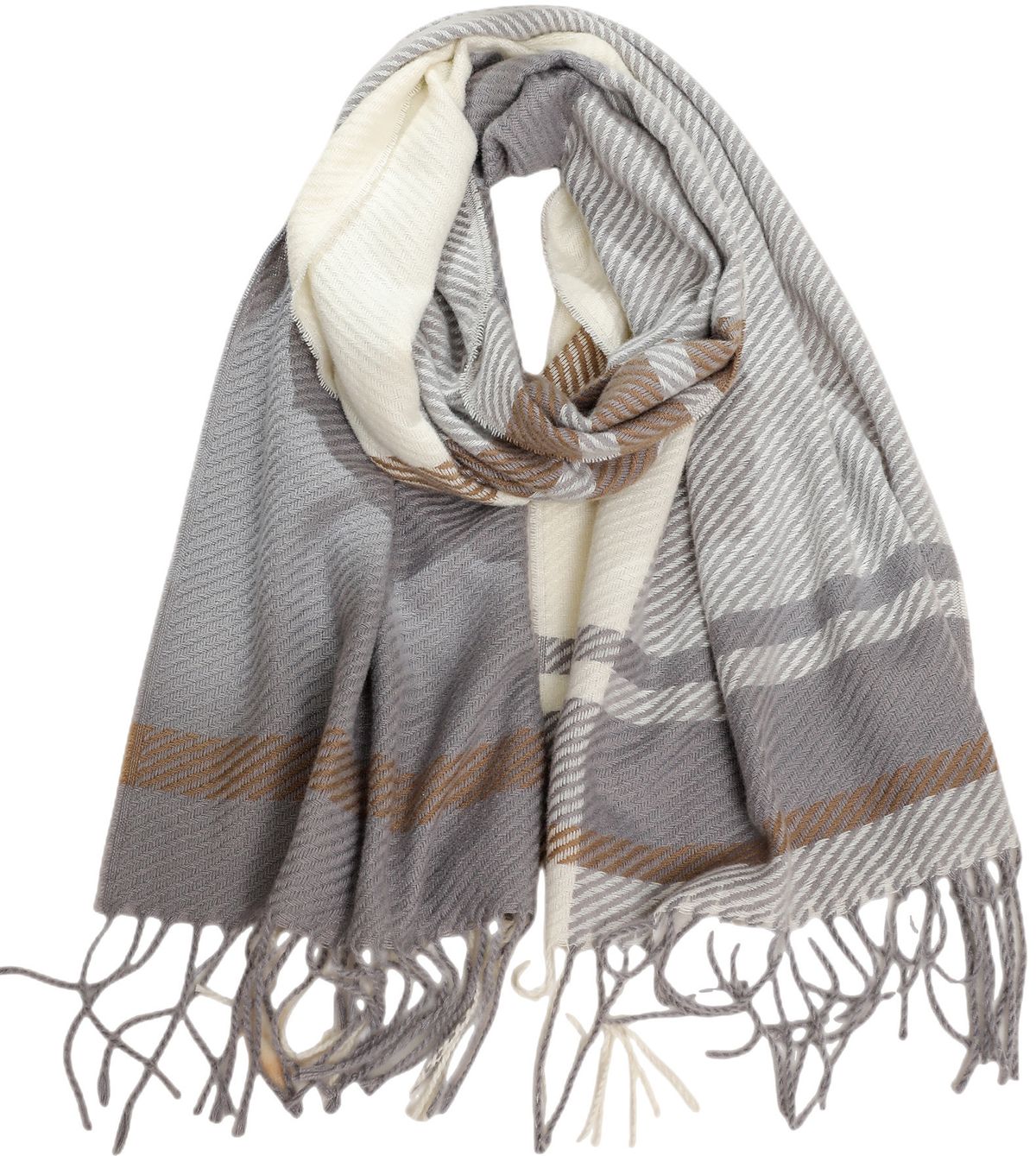 Unisex Scarf Preppy grey check fringe bib shawl_viptrois.com