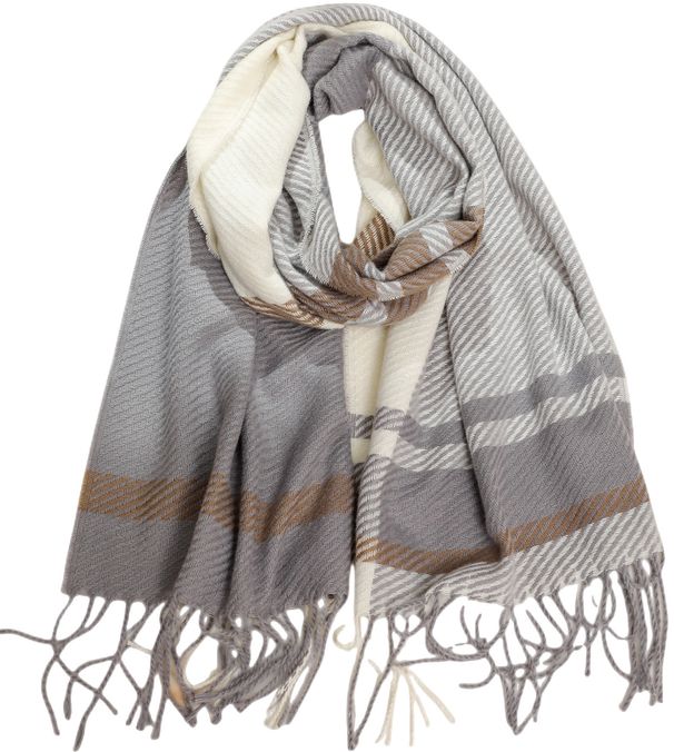 Unisex Scarf Preppy grey check fringe bib shawl_viptrois.com