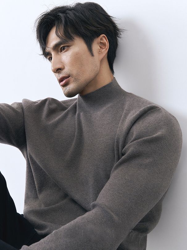 European Style Core-Spun Yarn Half Turtleneck Knitted For Men, Tough Guy Slim Fit Stretch Long Sleeve Modal Base Layer_viptrois.com