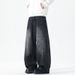 American Retro New Curved Knife Jeans, Semi Elastic Waist, Loose Fit, Wide Leg, High Street Denim Pants_viptrois.com