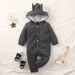 Mother & Kids Soft Cotton Baby Hooded Romper With Bunny Ears - Long Sleeve Jumpsuit For Infants 0-18M (Grey/Pink)_viptrois.com